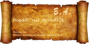 Bogdányi Acicét névjegykártya